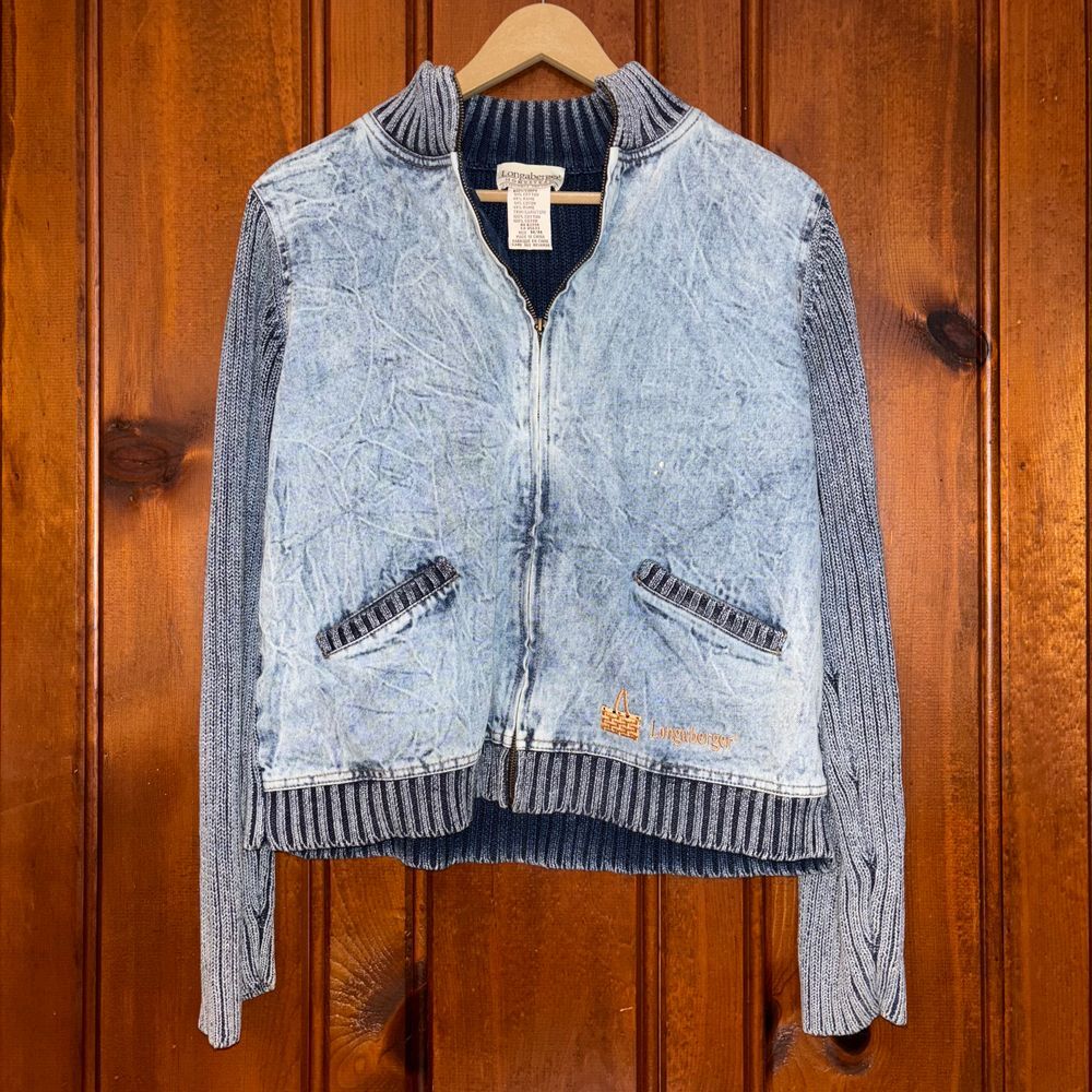 VTG 90s Longaberger Homestead Denim Full Zip Sweater Jacketโ Embroidered Medium